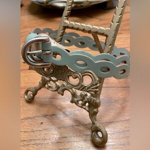 Fossil light blue -green belt with oval cutouts 36” long (says small)